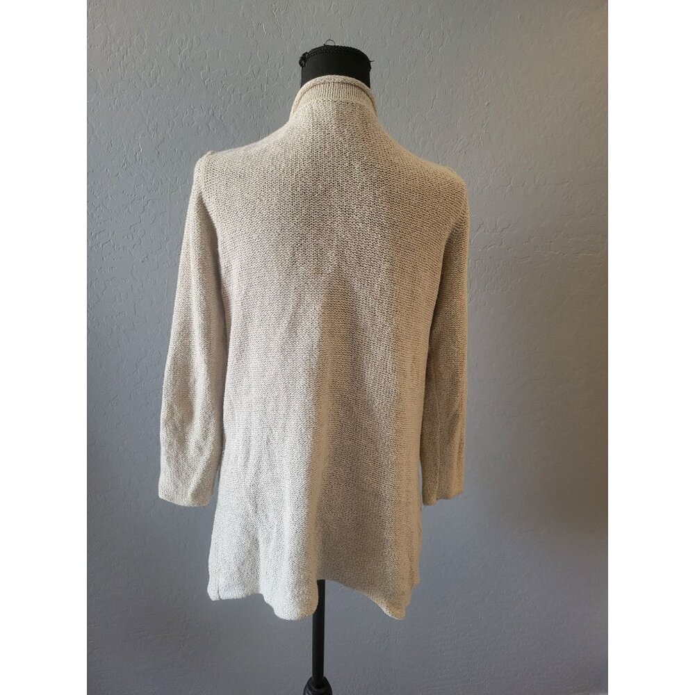 Habitat Beige Linen Long Line Lone Sleeve Cardigan with Pockets Size S Lagenlook - Picture 7 of 12